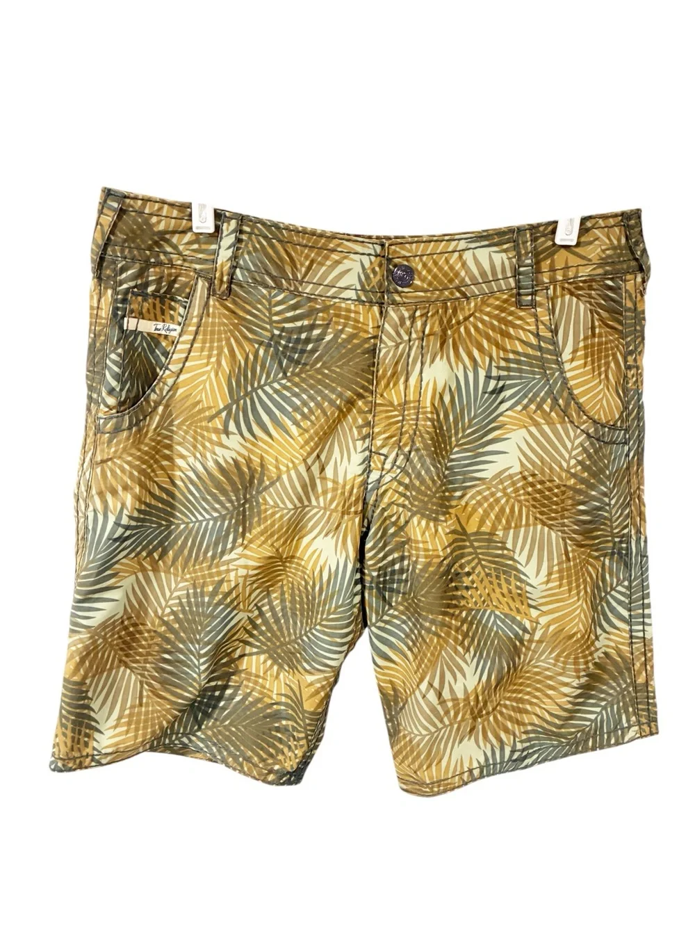 Y2K True Religion Shorts Mens Palm Leaf AOP Relaxed Fit Casual Summer Size 34